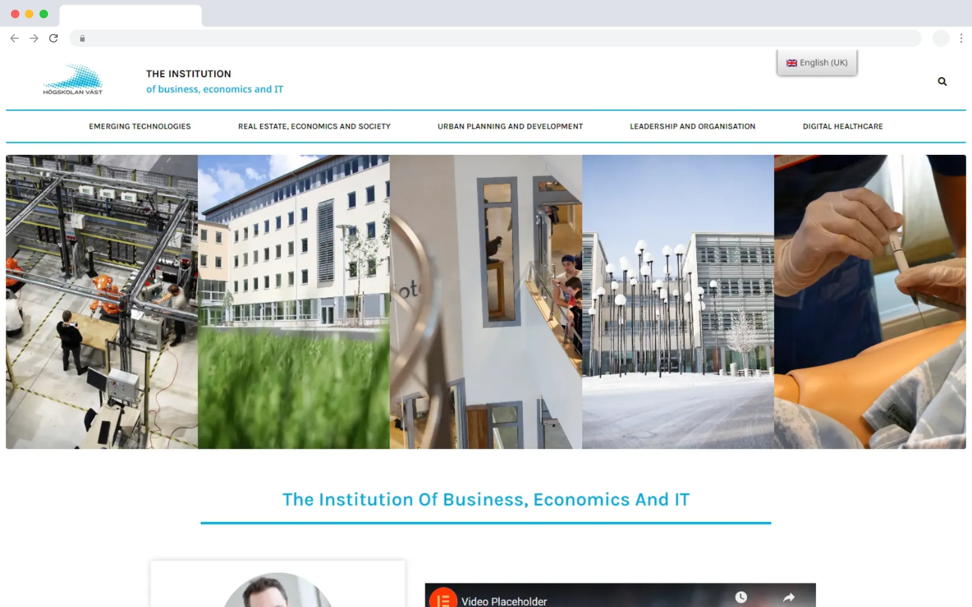 Bild på en design av Högskolan Västs institution för ekonomi och ITs landningssida.